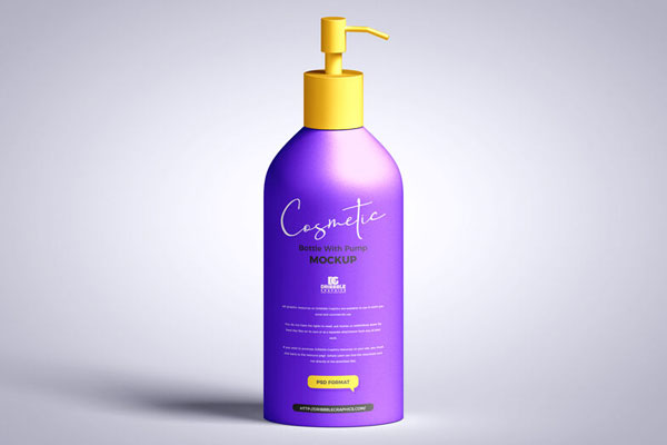 Front View of a Vertical Cosmetic Bottle with a Pump Mockup FREE PSD
