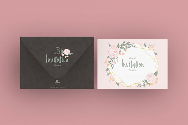 Front View of an Invitation Card and Its Pocket Mockup FREE PSD