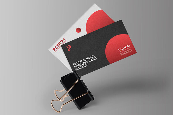 Front View of Paper Clipped Business Cards Mockup FREE PSD