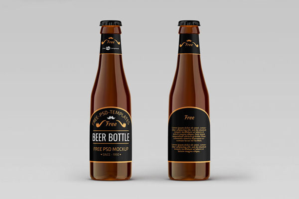 Front view of Two Beer Bottle Mockups FREE PSD