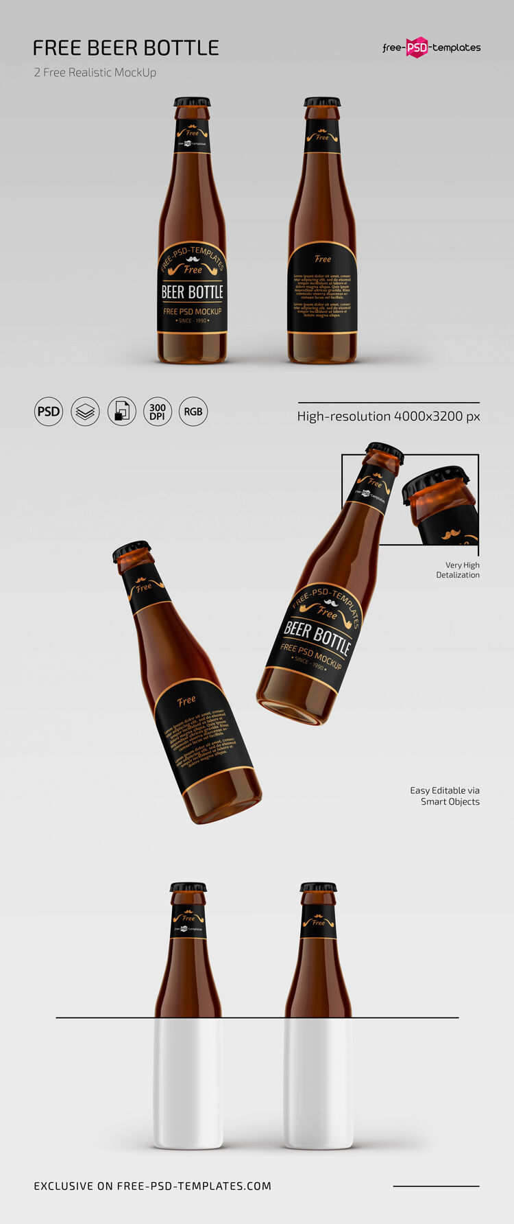 Beer Bottle and Glass Mockup - Mockup World