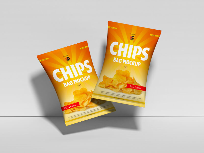 Front View of Two Floating Snack Packaging Mockup FREE PSD