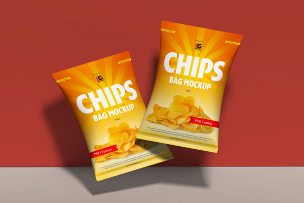 Front View of Two Floating Snack Packaging Mockup FREE PSD