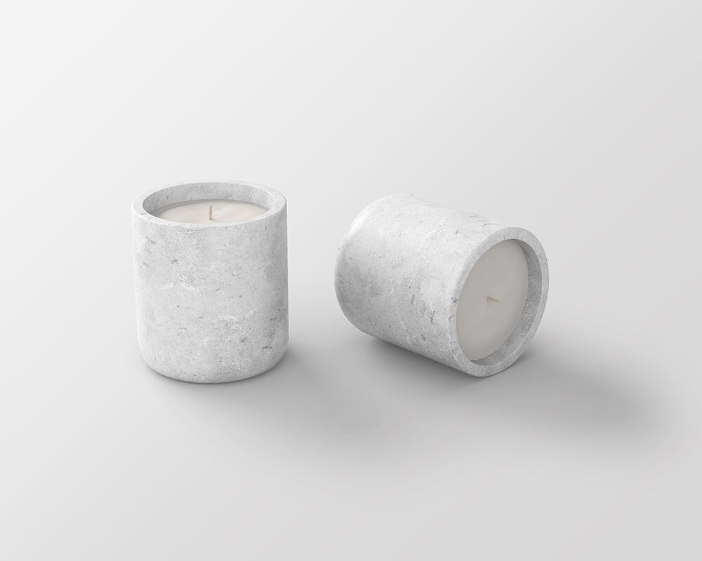 Front View of Two Tiny Ceramic Candle Jars Mockup FREE PSD