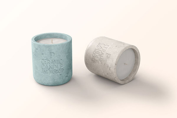 Front View of Two Tiny Ceramic Candle Jars Mockup FREE PSD