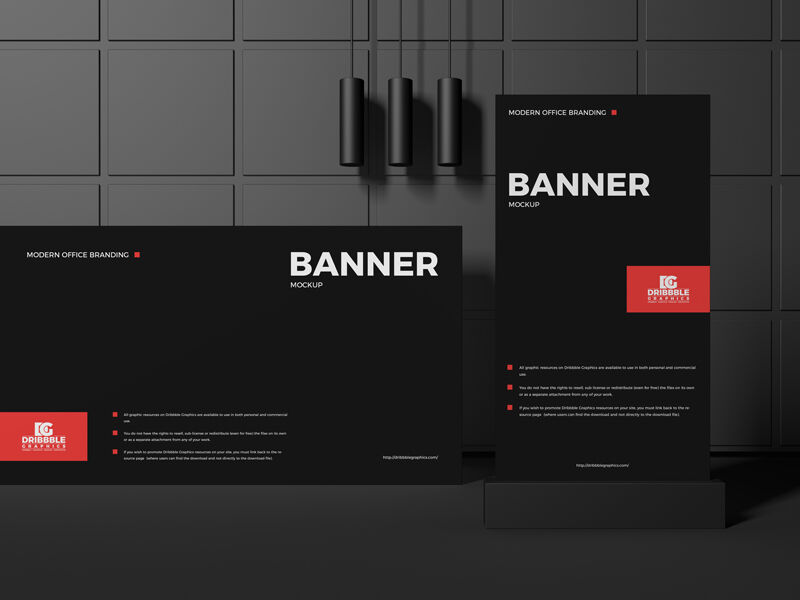 Front View Office Branding Vertical and Horizonal Banners Mockup FREE PSD