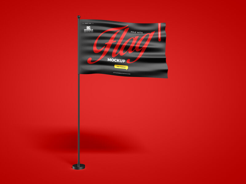 Front View Pole with Wavy Flag Mockup in Plain Setting FREE PSD