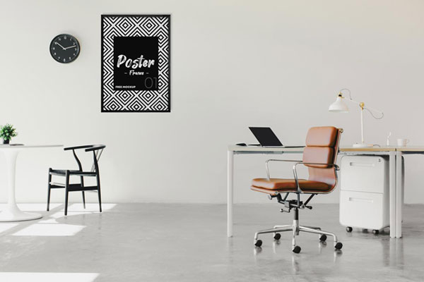Front View Poster Frame on Wall in Office Mockup FREE PSD