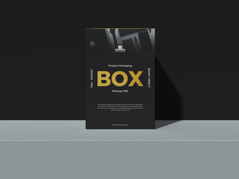 Front View Product Packaging Box Mockup Against Wall FREE PSD