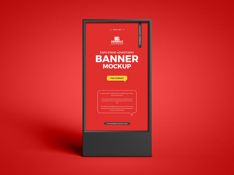 Front View Vertical Advertising Banner Stand Mockup in Plain Setting FREE PSD