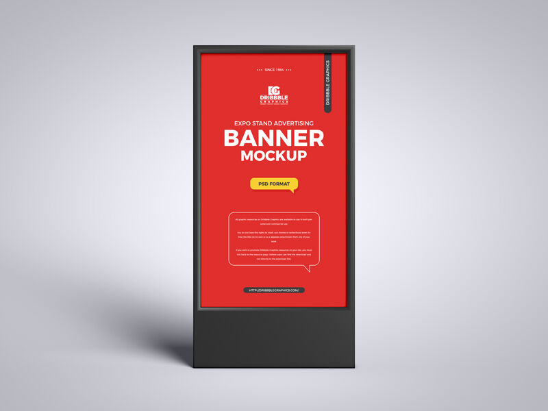Front View Vertical Advertising Banner Stand Mockup in Plain Setting FREE PSD