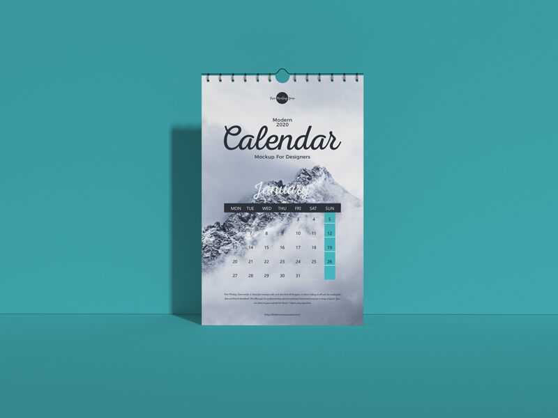 Front View Vertical Wall Calendar Mockup Standing Against the Wall FREE PSD