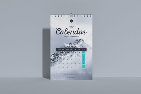 Front View Vertical Wall Calendar Mockup Standing Against the Wall FREE PSD