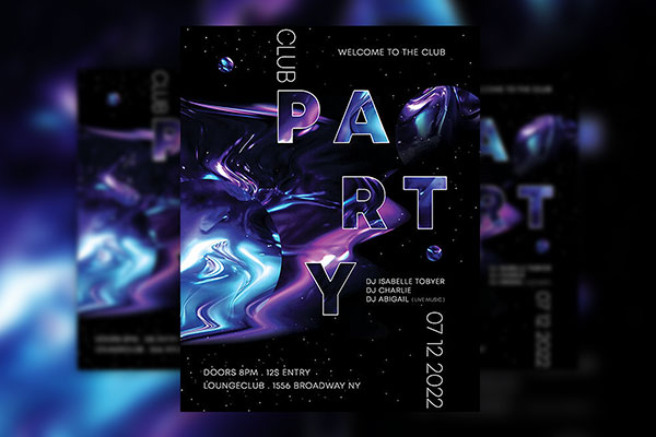 Galaxy Gradient Fluid Night Party Flyer Along with Facebook Cover Templates FREE PSD