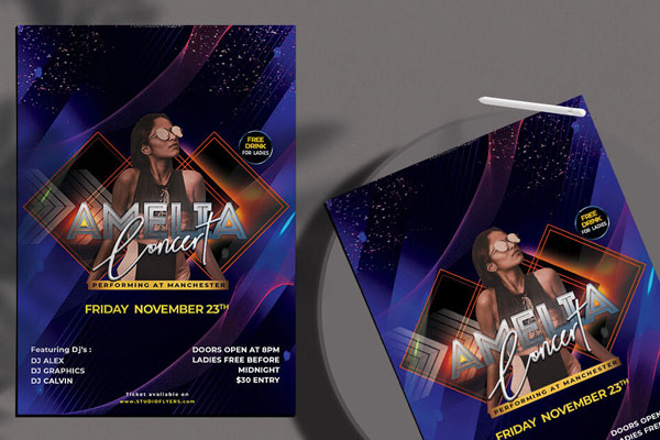 Geometric Modern Concert Flyer Template FREE PSD