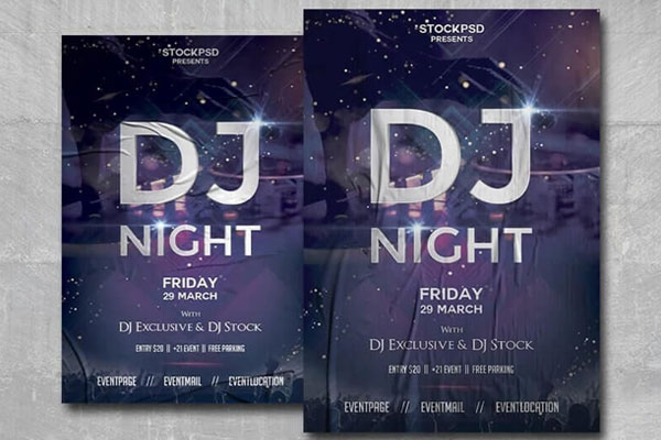 Glitter DJ Nightclub Party Poster Template FREE PSD