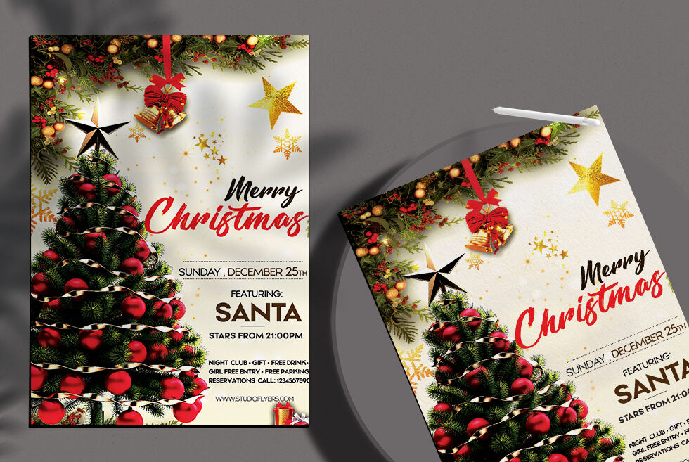 Glittering Festive Christmas Eve Party Flyer Template (FREE) - Resource Boy