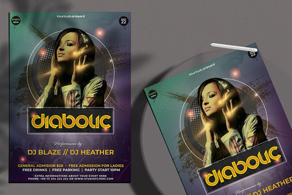 Green, Purple, Modern Nightclub Flyer Template FREE PSD