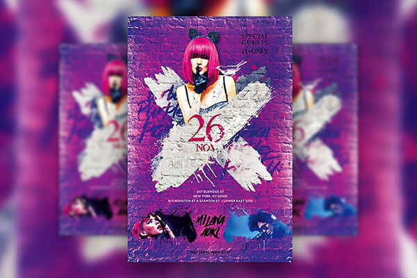 Grunge Party Flyer Template and Facebook Cover FREE PSD