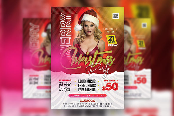 Happy Colorful Christmas Party Flyer Template FREE PSD