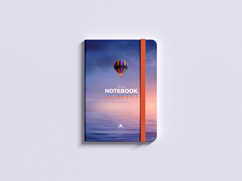 Hardcover Notepad with Elastic Band in Top View Mockup FREE PSD