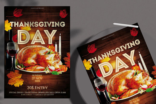 Leafy Thanksgiving Day Flyer Template FREE PSD