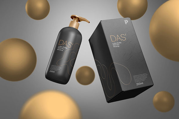 Levitating Skincare Lotion Pump-Top Bottle With Box Mockup FREE PSD