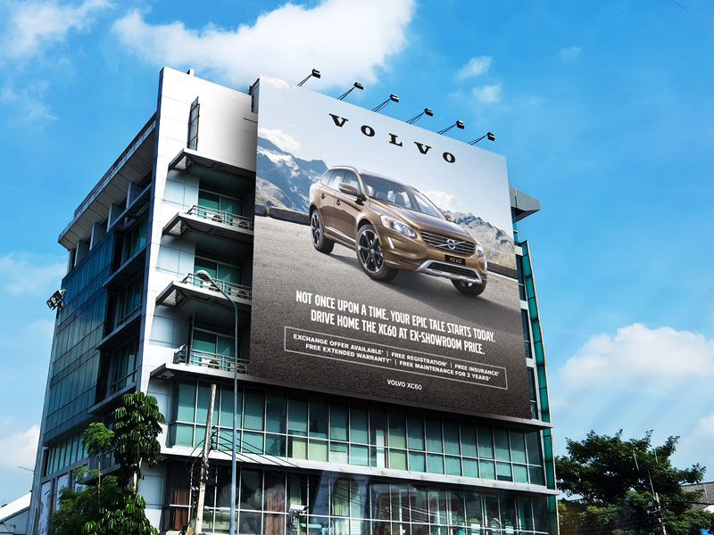 Low Angle Shot Square Advertisement Billboard on Building Mockup FREE PSD