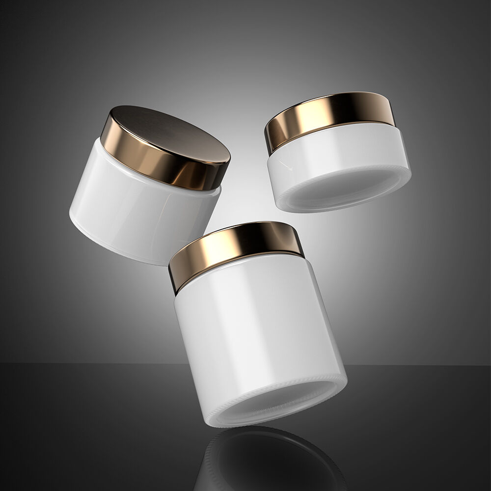 Minimalist Close-up Shot Mockup of 3 Floating Cosmetic Cream Jars FREE PSD