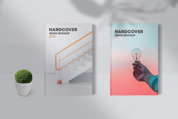 Mockup of 2 Hardcover Books with Plant and Shadows FREE PSD