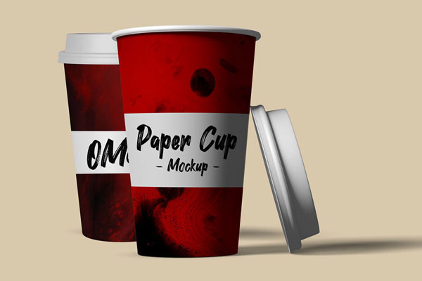 Mockup of 2 Paper Cup with Cap FREE PSD