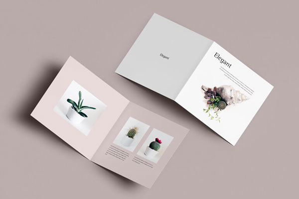 Mockup of 2 Square Bi-fold Brochures Facing Up and Down FREE PSD