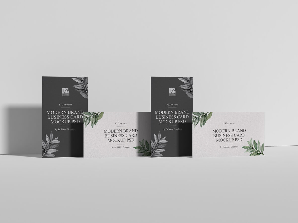Mockup of Four Business Cards Placed in the Half-Side View FREE PSD