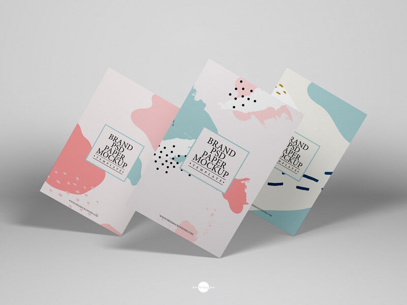 Mockup of Three Papers Standing at an Angle in Front View FREE PSD