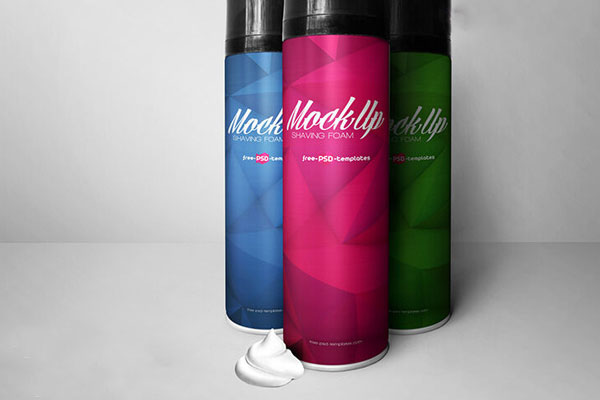 Mockup of Three Shaving Foam Bottles in the Front View FREE PSD