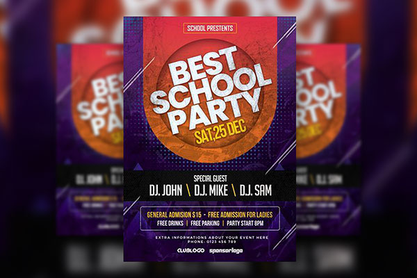 Modern Circle School Party Flyer Template FREE PSD