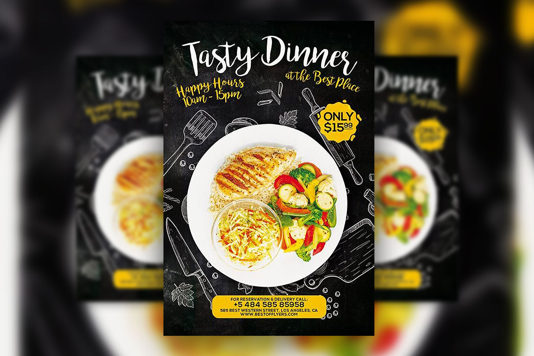 Modern Illustrated Dinner Poster, Flyer, and Facebook Templates FREE PSD