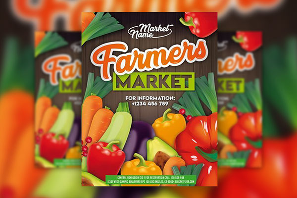 Modern Illustrated Farmers Market Flyer and Facebook Cover Templates FREE PSD