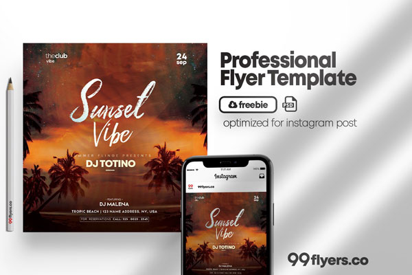 Modern Tropical Summer Event Flyer and Instagram Template FREE PSD