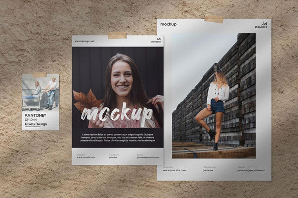 Moodboard with Three Papers Mockup FREE PSD
