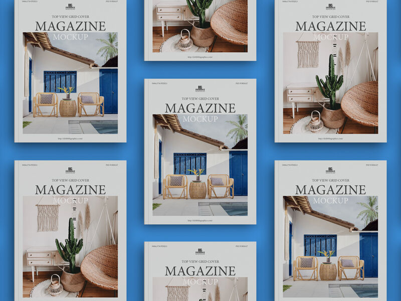 Multiple Grid Cover Magazines Mockup in Three Row FREE PSD