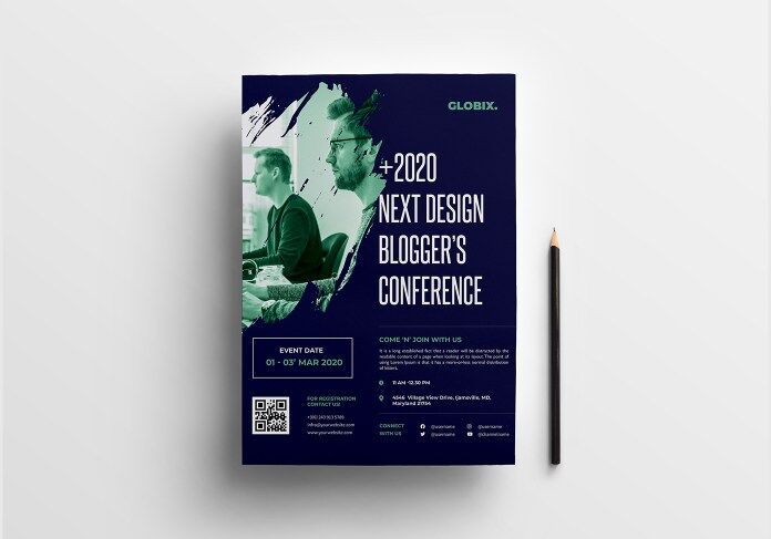 Navy Blue, Green, Modern Corporate Flyer Template FREE PSD