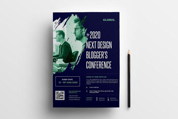 Navy Blue, Green, Modern Corporate Flyer Template FREE PSD