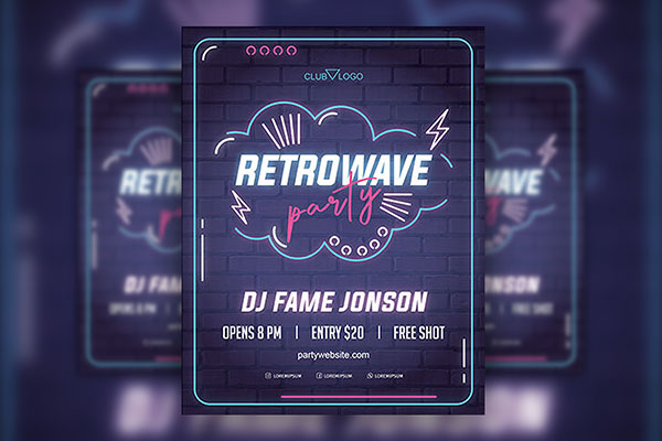 Navy, Neon Nightclub Flyer Template FREE PSD