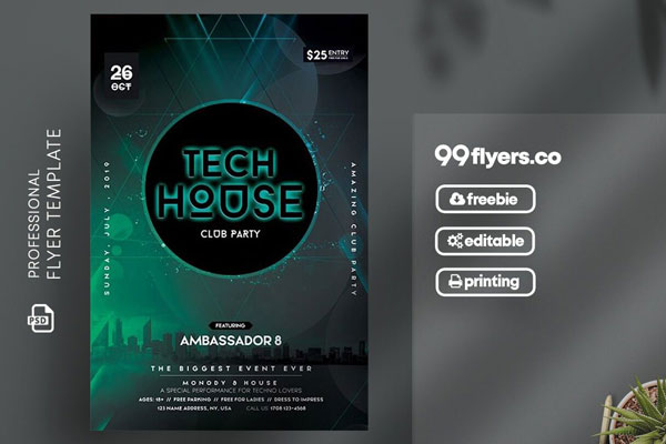 Neon Black and Green Music Party Flyer Template FREE PSD