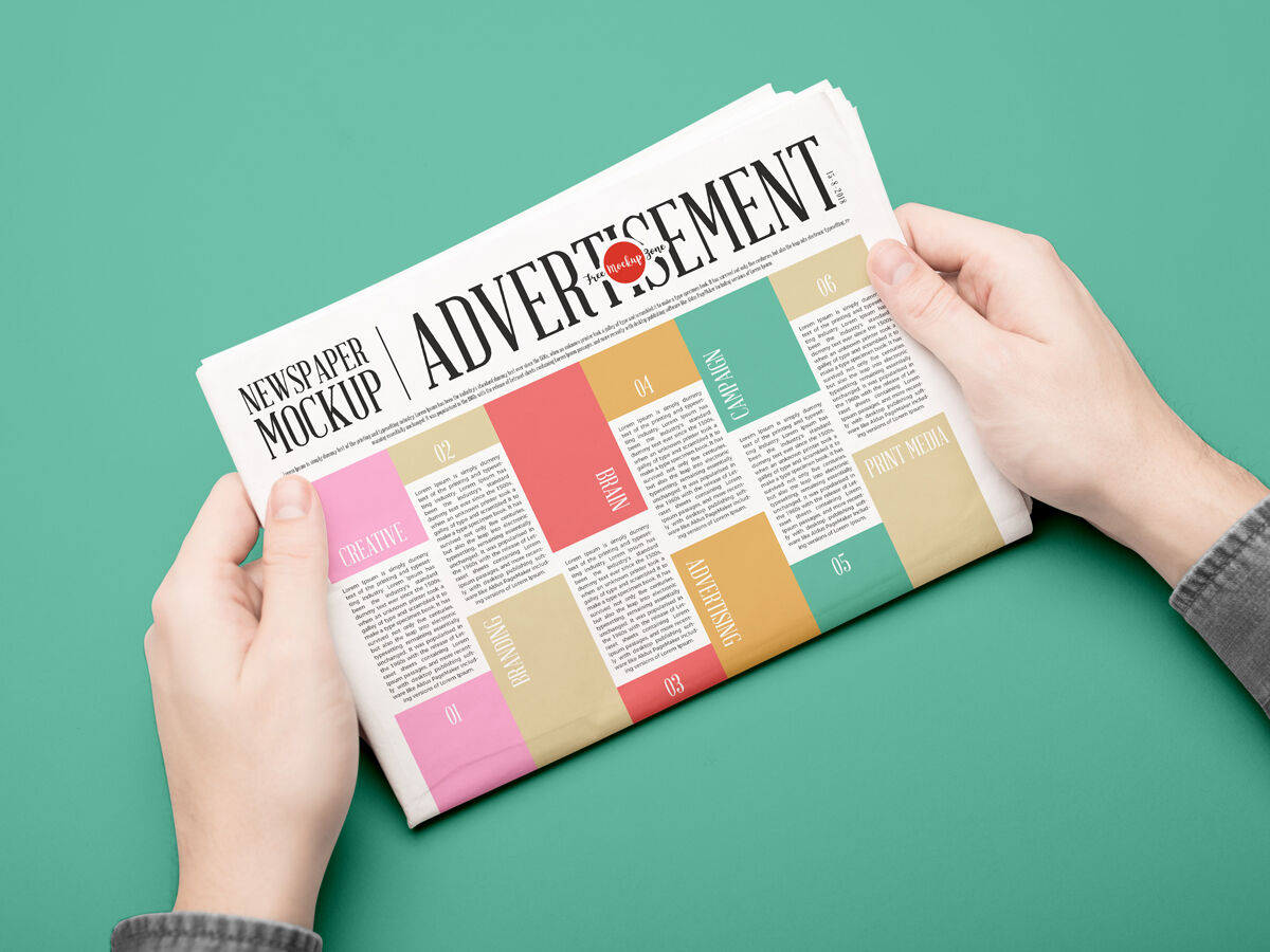 Newspaper Mockup Held by Hands in Perspective FREE PSD
