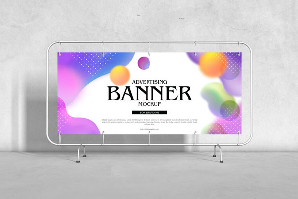 Oblong Banner on a Metal Stand Mockup from a Front View FREE PSD