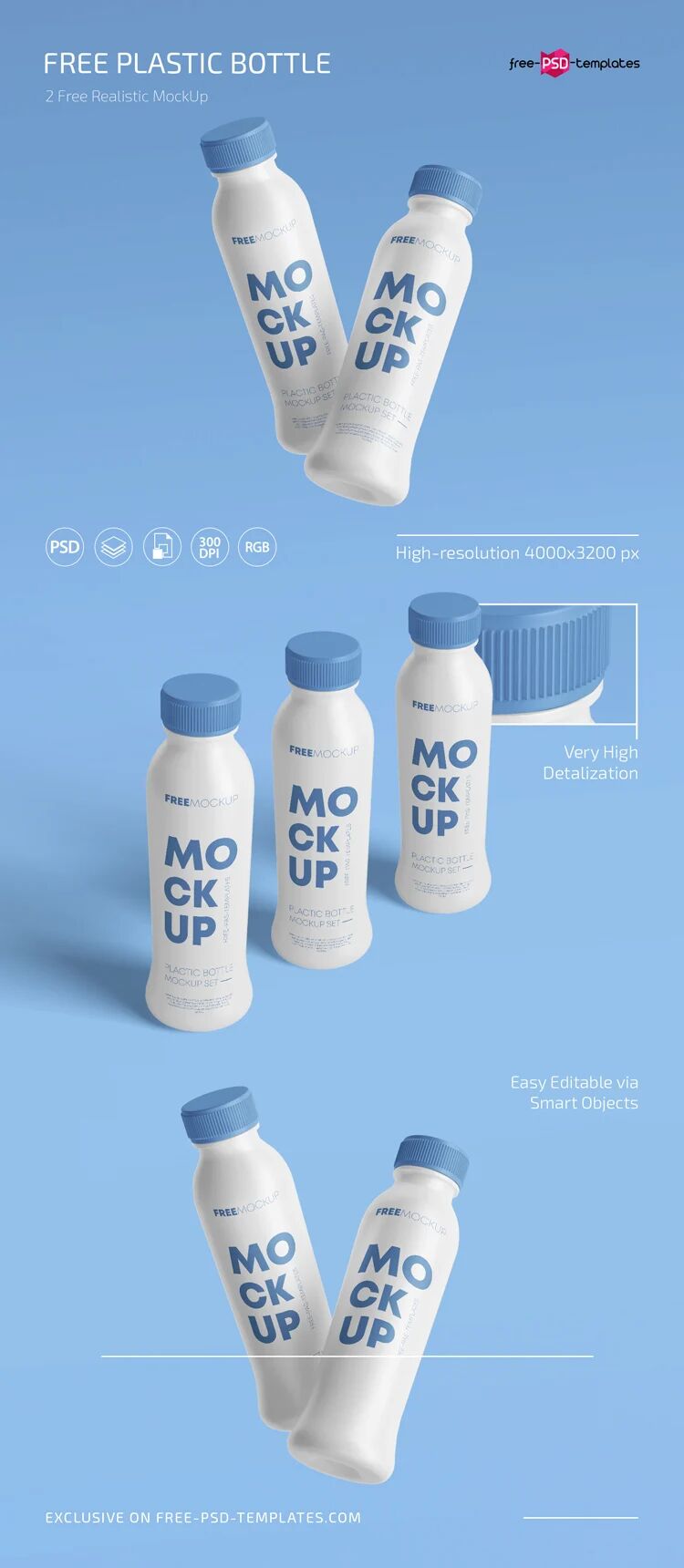 Pack of 2 Plastic Bottle Mockups in Different Views FREE PSD