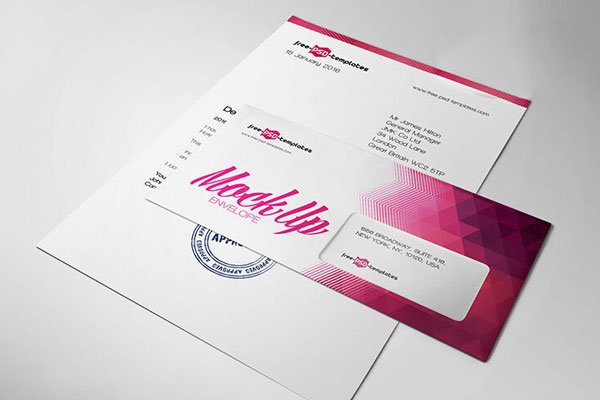Perspective View Envelope and Letterhead Mockup FREE PSD