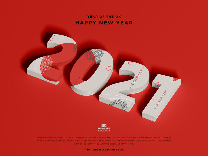 Perspective View of a 3D 2021 Mockup for New Year FREE PSD